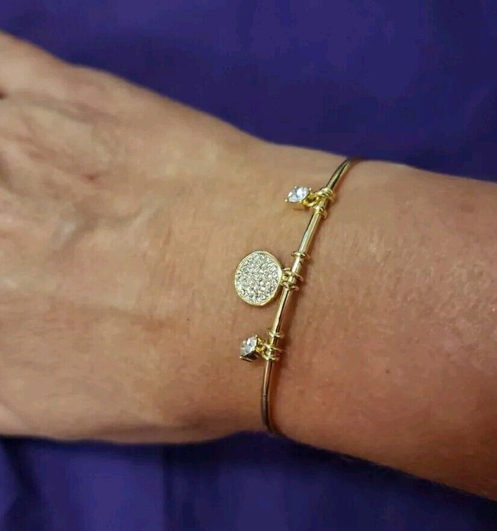 No Boundaries Sterling Silver 14KT Flash Gold Plated CZ Crystal Cuff Bracelet